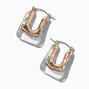 Gold-tone &amp; Clear Rectangle 20MM Hoop Earrings,