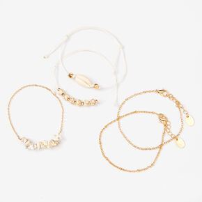 Gold Marble Seashell Chain Bracelets - White, 5 Pack,