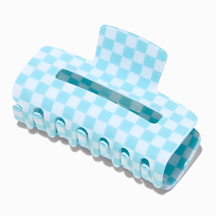 Light Blue Checkered Medium Hair Claw,