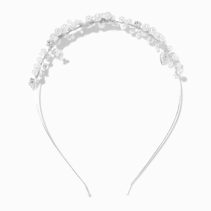 Silver Crystal Pearl Flower Headband,