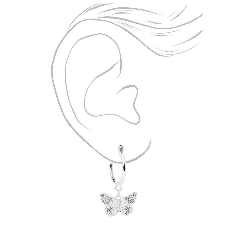 Silver 10MM Filigree Butterfly Hoop Earrings,