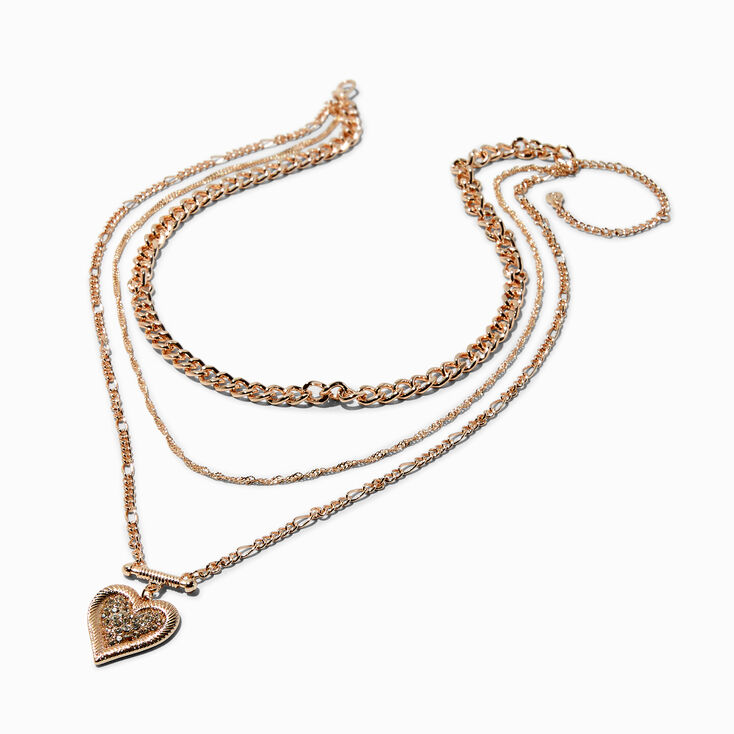 Gold-tone Heart Chain Multi-Strand Necklace,