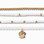 Gold &amp; White Floral Beaded Stretch Bracelets - 3 Pack,