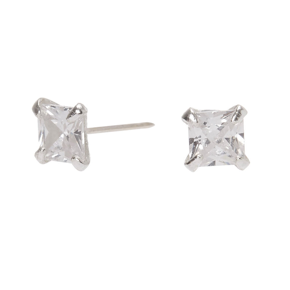 Sterling Silver Cubic Zirconia Square Stud Earrings 3MM Icing US
