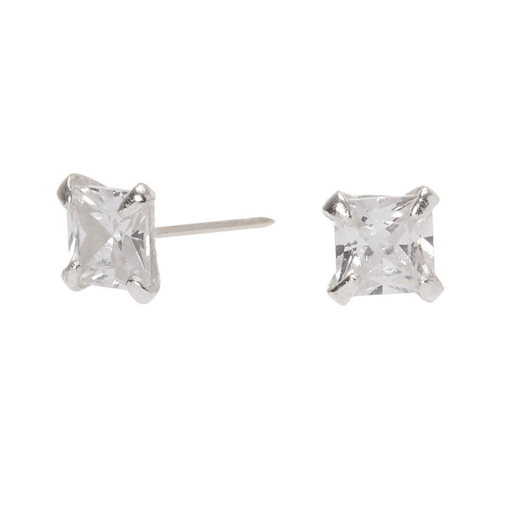 Sterling Silver Cubic Zirconia Square Stud Earrings - 3mm