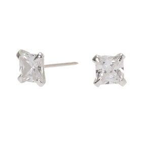 Sterling Silver Cubic Zirconia Square Stud Earrings - 3MM,