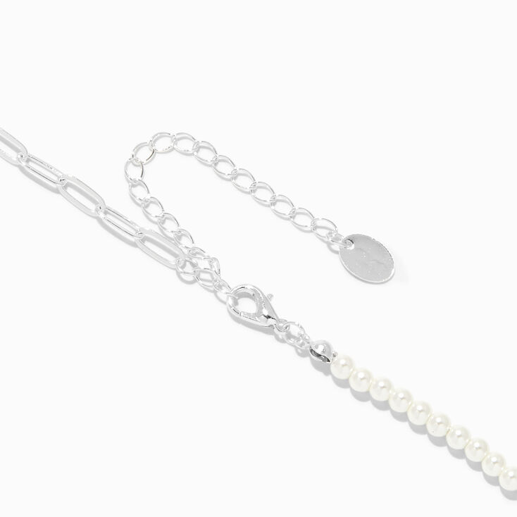 Half Pearl Paperclip Y-Neck Chain Necklace,