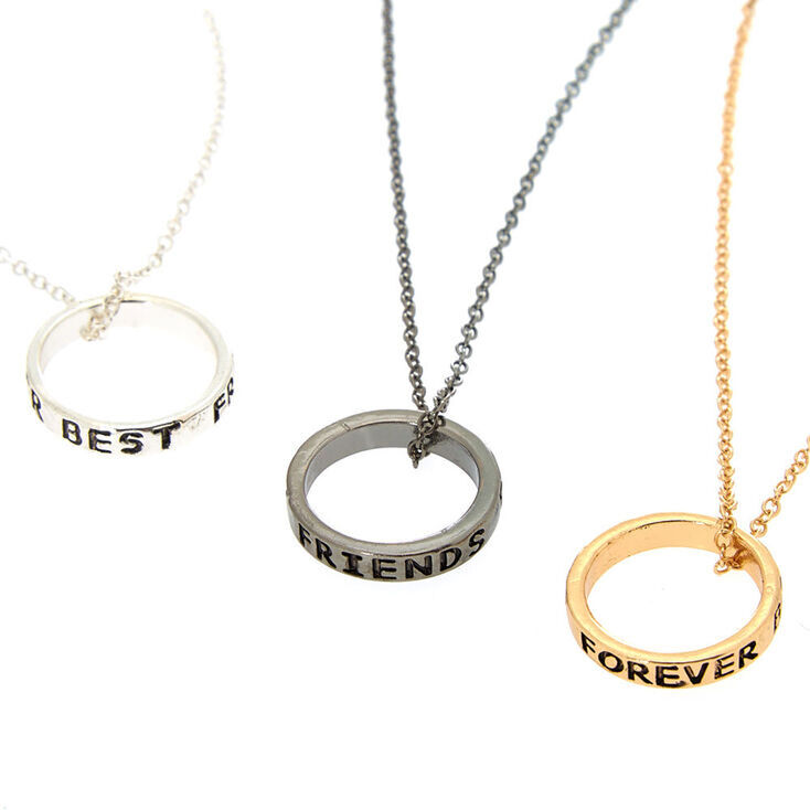 Best Friends Mixed Metal Ring Pendant Necklaces - 3 Pack,