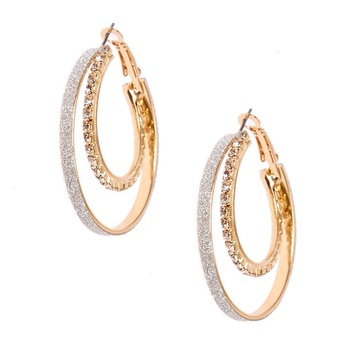 40mm Double Crystal Stone Hoop Earrings,