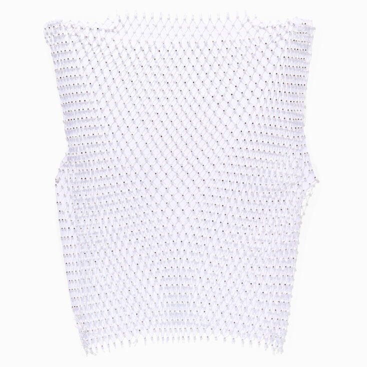 Crystal Studded White Fishnet Tank Top,