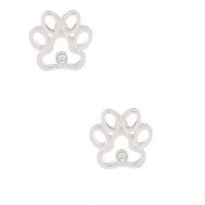 Silver Paw Print Stud Earrings,