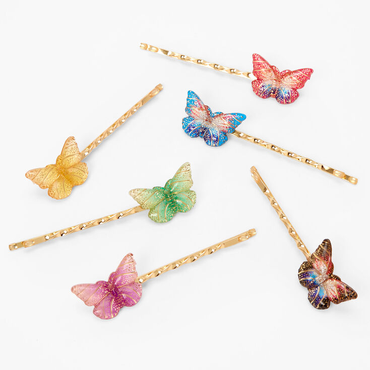 Set of 3 Colorful Enameled Butterfly Pins Gold Tone