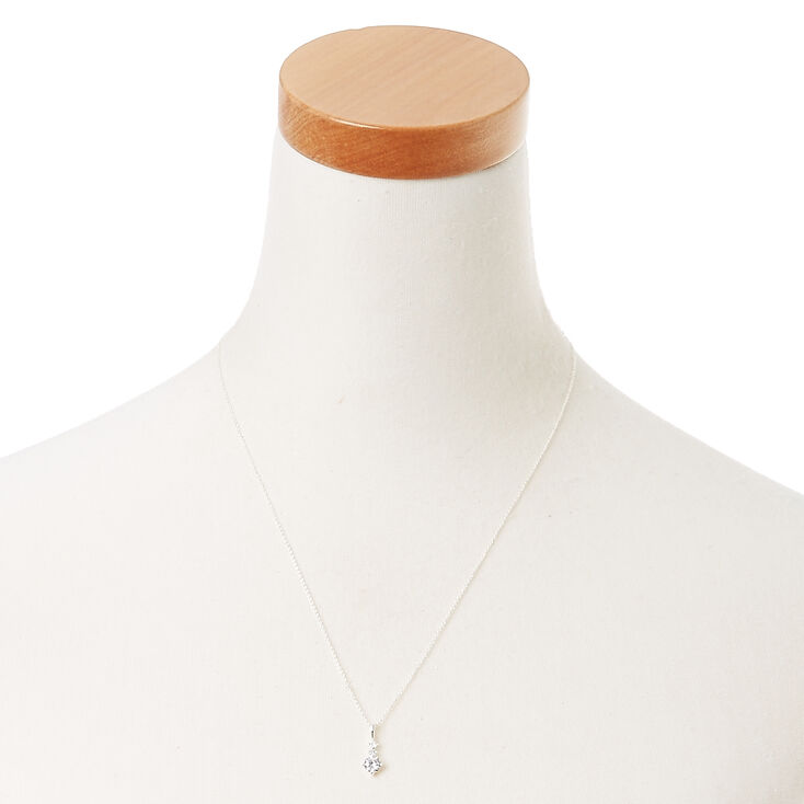 Silver 3 Stone Square Cubic Zirconia Pendant Necklace,
