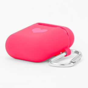 Neon Pink Heart Silicone Earbud Case Cover - Compatible With Apple AirPods&reg;,