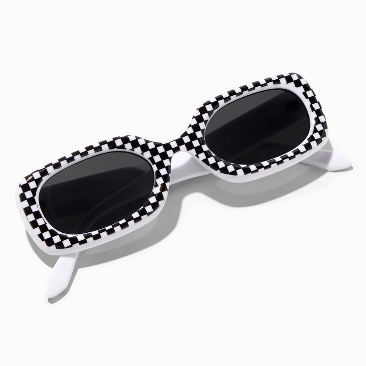 Black &amp; White Checkered Retro Sunglasses,