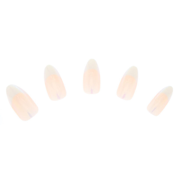 Holographic French Manicure Faux Nail Set - Beige, 24 Pack,