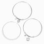 Silver Palm Leaf Adjustable Bangle Bracelets - 3 Pack,