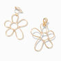 Gold Daisy Outline 1&quot; Clip-On Drop Earrings,