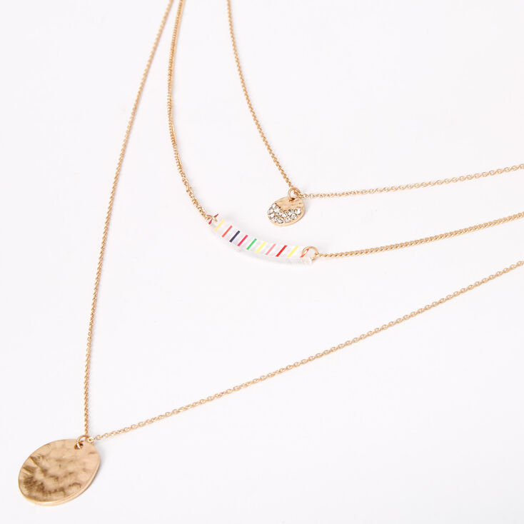 Gold Rainbow Striped Hammered Bar Multi Strand Necklace,