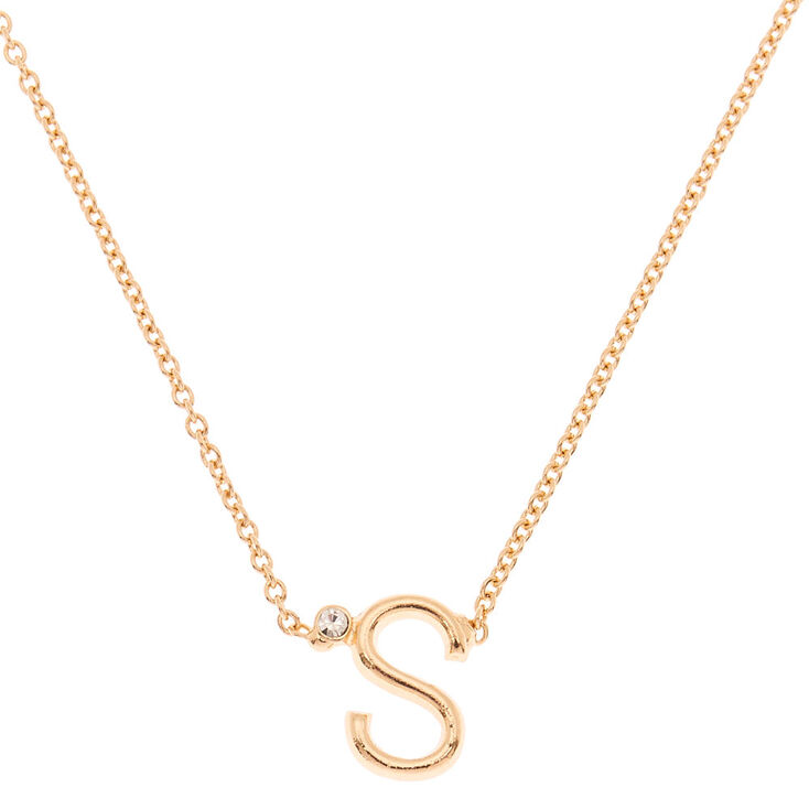 Gold Stone Initial Pendant Necklace - S,
