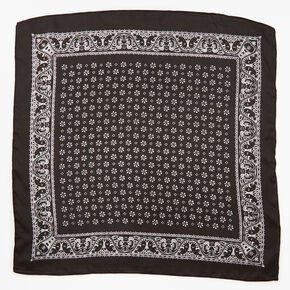 Floral Paisley Silky Bandana Headwrap - Black,