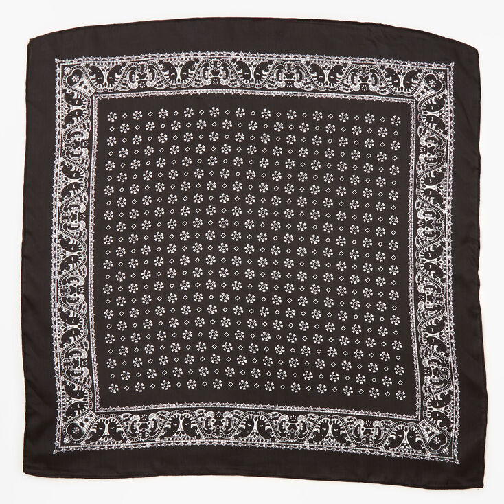 Floral Paisley Silky Bandana Headwrap - Black,