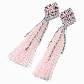 Pink Tassel &amp; Gemstone 5&quot; Drop Earrings,