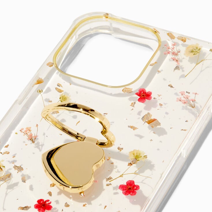 Heart Ring Holder Pressed Flowers Phone Case - Fits iPhone&reg; 14 Pro Max,