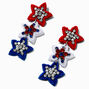 Red, White, &amp; Blue Beaded Star Trio Drop Earrings,