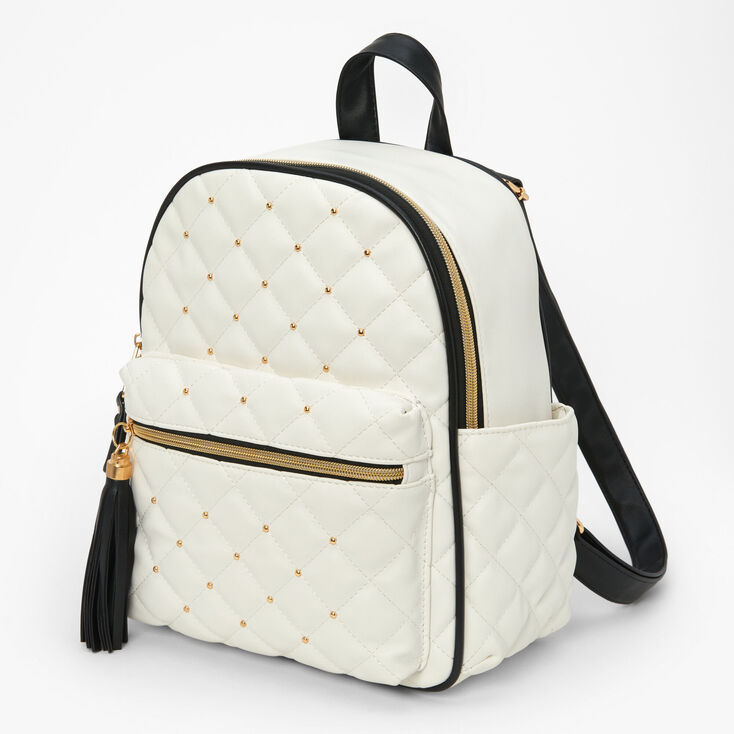 White Quilted Gold Studded Small Backpack
