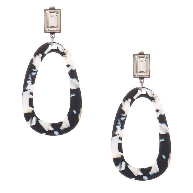 3" Black & White Resin Mod Drop Earrings,