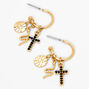 Gold 15MM Cross, Snake &amp; Evil Eye Hoop Earrings,