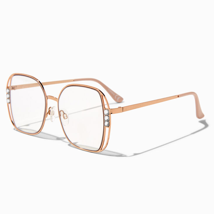 Rose Gold Bling Square Clear Lens Frames,