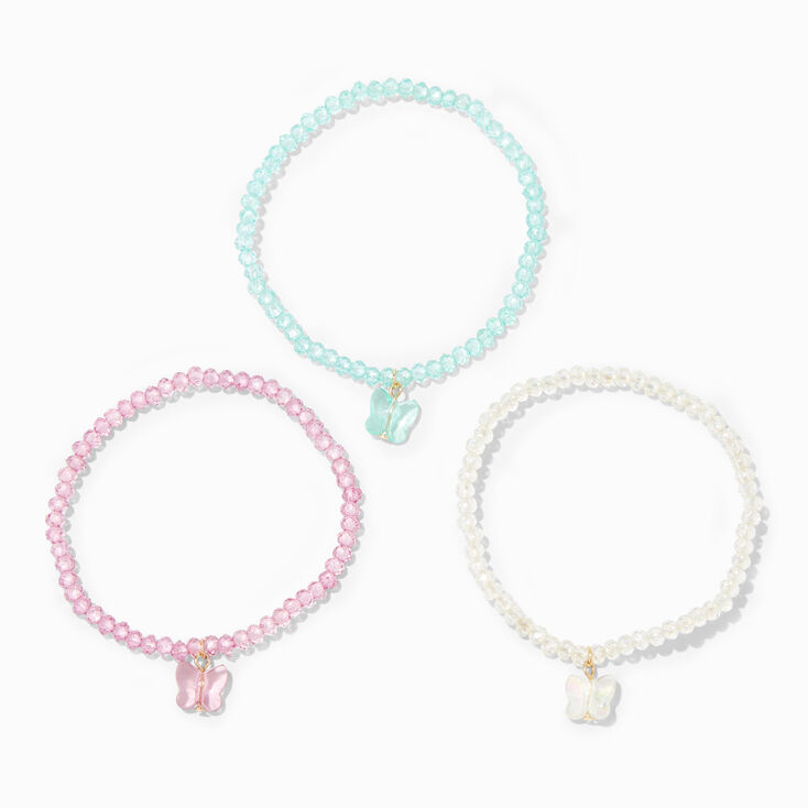 Pastel Butterfly Beaded Stretch Bracelets - 3 Pack,