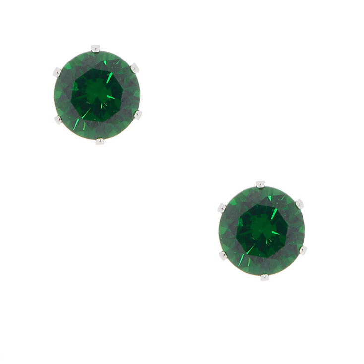 Cubic Zirconia 8MM Stud Earrings - Green,