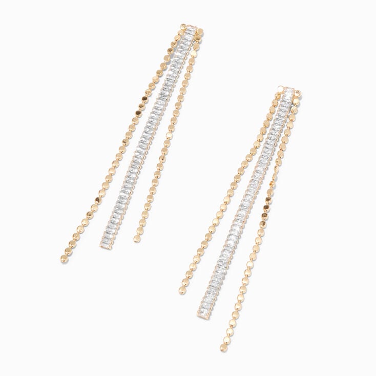 Gold Cubic Zirconia Dainty Strands 3.5&quot; Linear Drop Earrings,