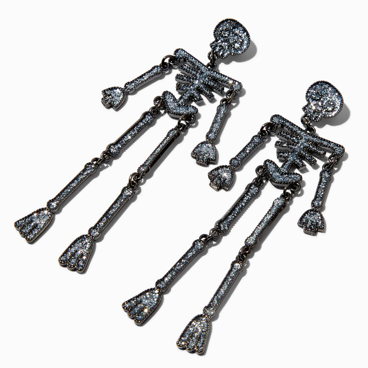 Glittery Jointed Skeleton 4&quot; Drop Earrings,