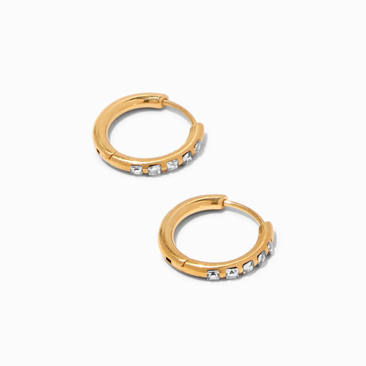 Titanium Gold 10MM Crystal Huggie Hoop Earrings,