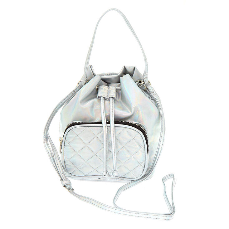 Holographic Mini Bucket Crossbody Bag - Silver,