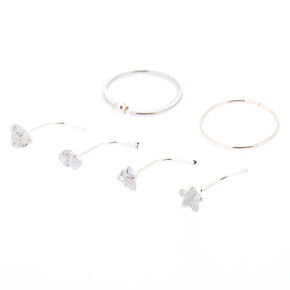 Sterling Silver Cubic Zirconia Mixed Shape Nose Rings - 6 Pack,