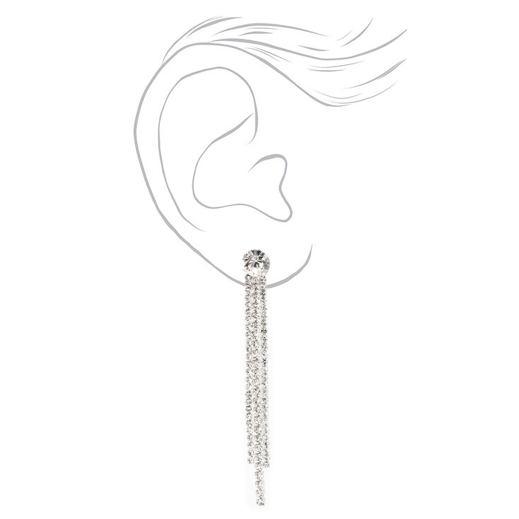 Silver 2.5&quot; Rhinestone Linear Fringe Drop Earrings,