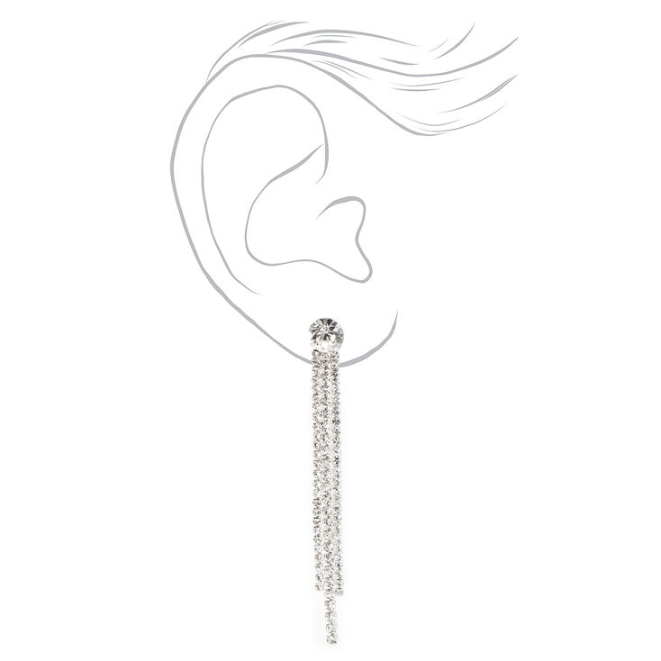 Silver 2.5&quot; Rhinestone Linear Fringe Drop Earrings,