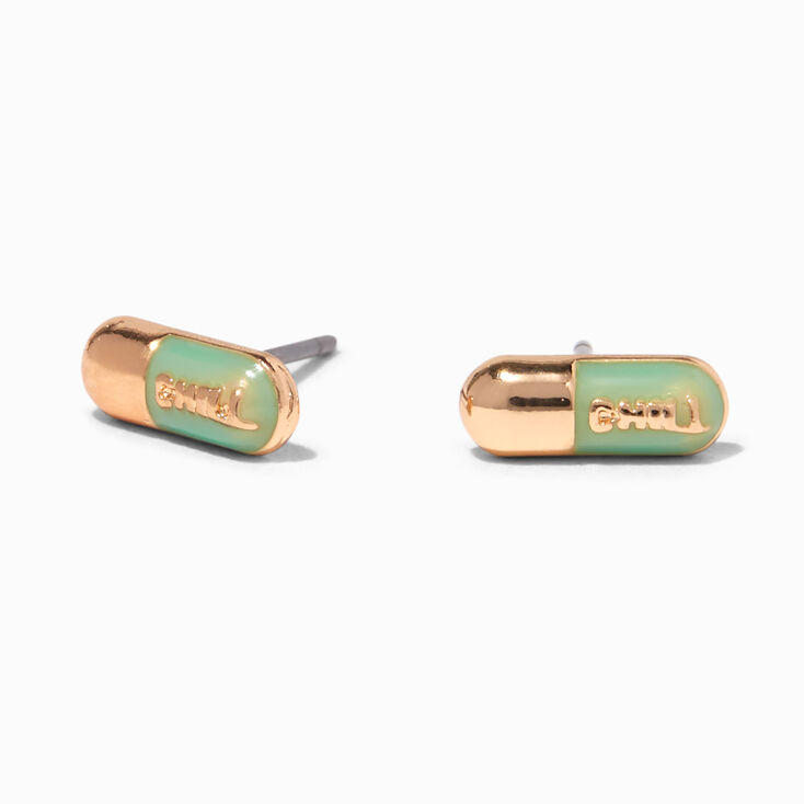 Turquoise Chill Pill Gold Stud Earrings,