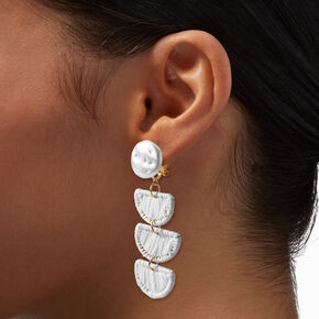 White Half Moon Raffia 3&quot; Clip-On Drop Earrings,