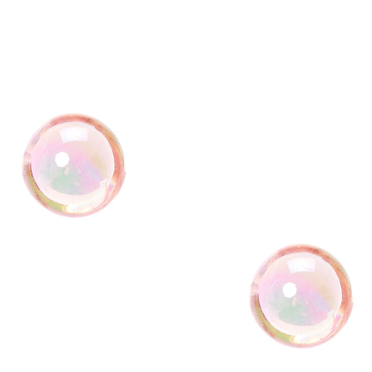 Iridescent Pink Glow Oversized Bead Stud Earrings,