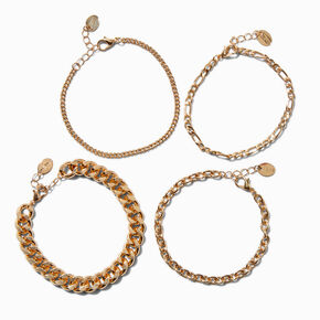 Gold-tone Mixed Chain Bracelet Set - 4 Pack,