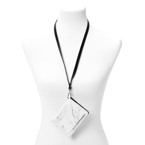Black &amp; White Marble Wallet with Lanyard,