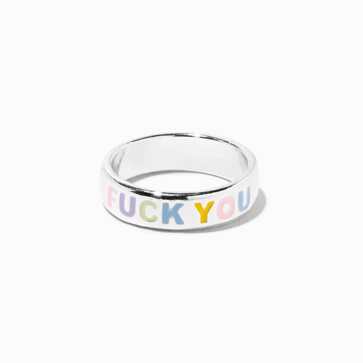 Silver Rainbow F*ck You Band Ring,
