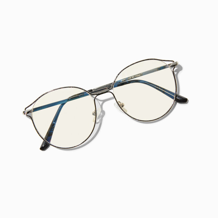 Solar Blue Light Reducing Silver Round Black Browline Clear Lens Frames,