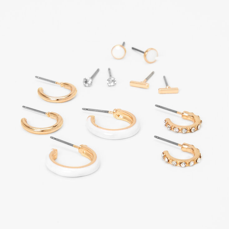 Gold Hoop &amp; Stud Earrings - White, 6 Pack,